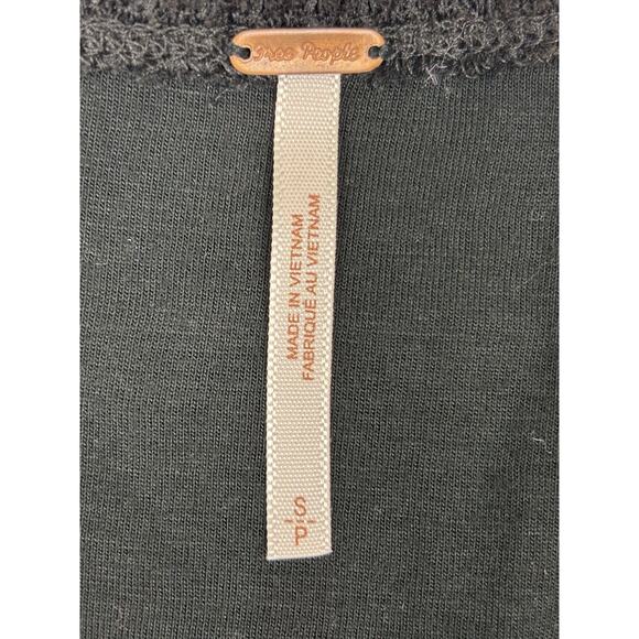 FREE PEOPLE Textured Stretch Knit Flounce Mini Dress Women's Small Black Boho - Picture 10 of 11